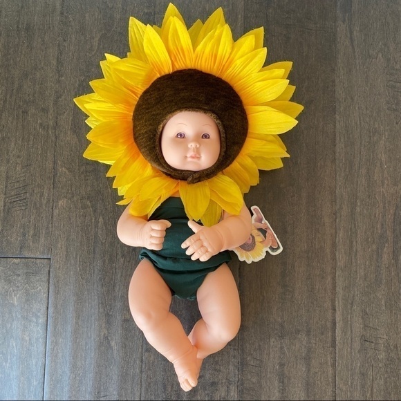 Anne Geddes Doll Sunflower Baby Purple Eyes 2000 Unimax 14" Tall - Picture 2 of 7